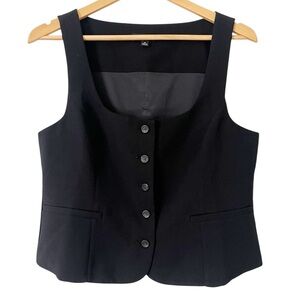 J. Crew Black Scoop Neck Button Down Vest‎ Double Pocket Size Large